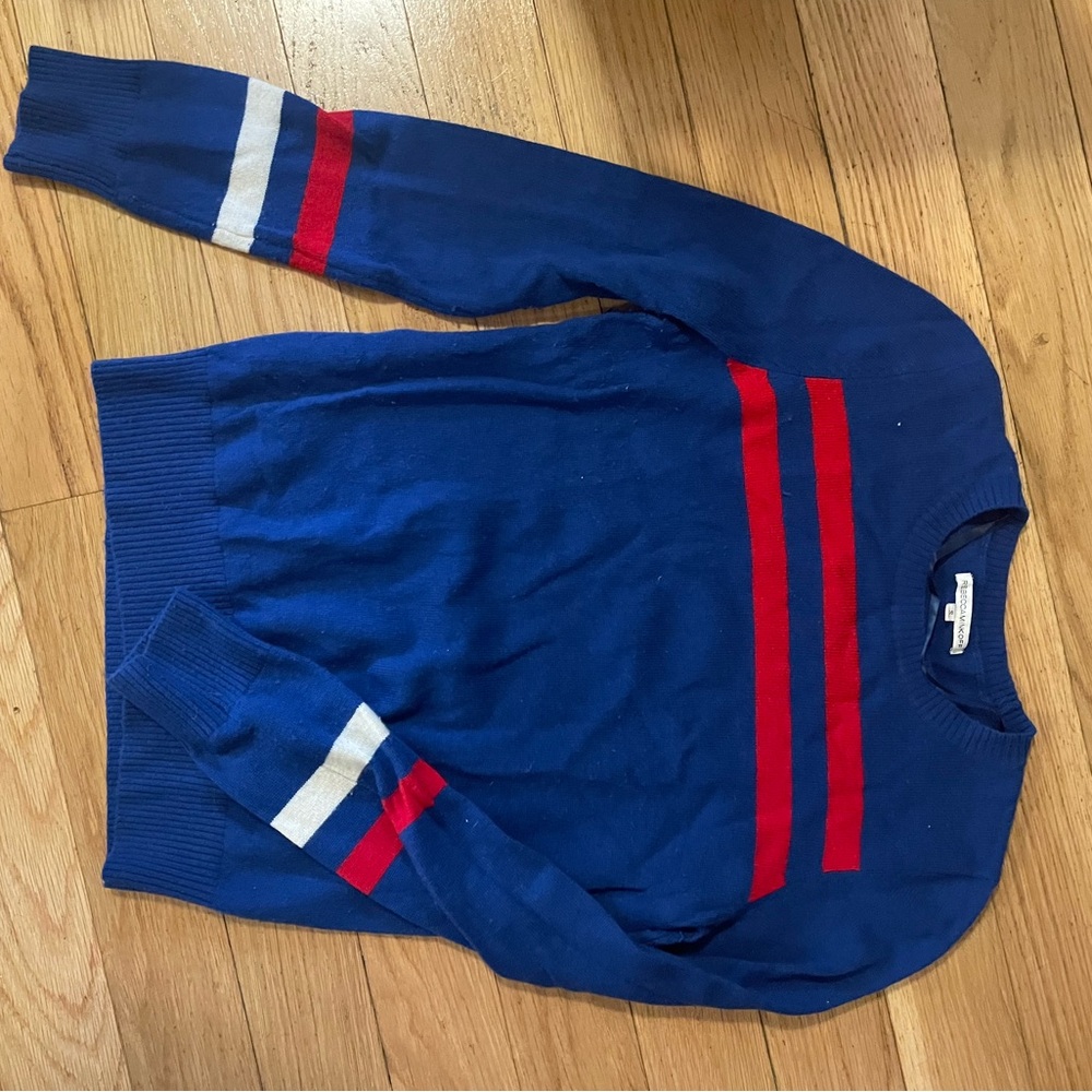 Rebecca Minkoff Blue Crewneck Sweater with Red Stripes